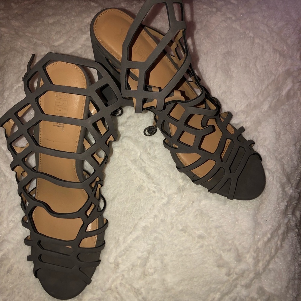 Grey cutout chunky heels